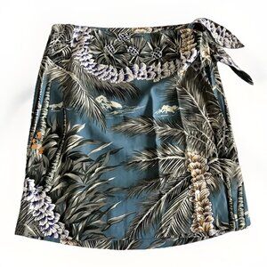 Tiki Classics 100% Silk Wrap Skirt Tropical Print Womens Size Medium Blue Black‎